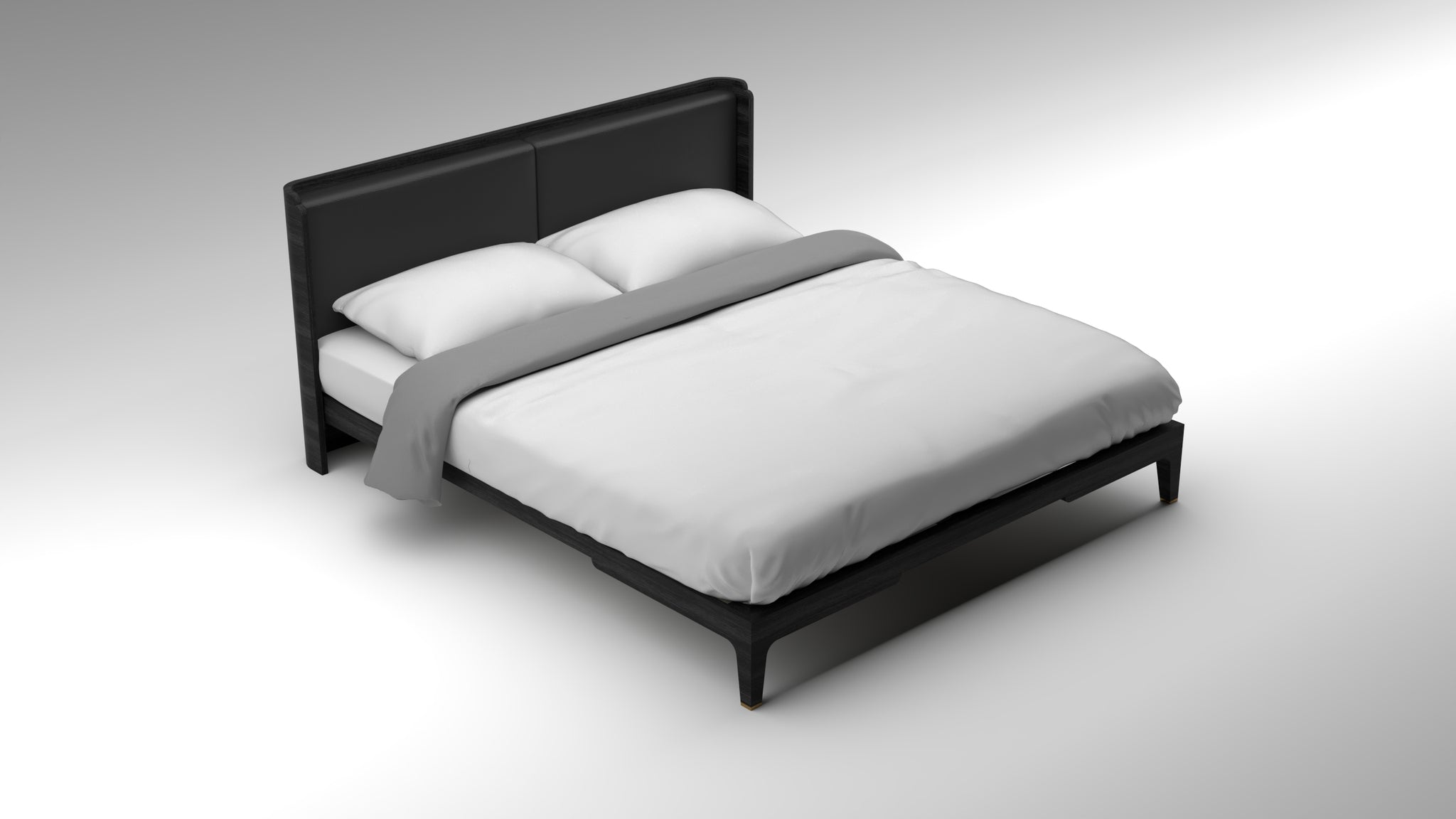 akar bed, guimar bed, black bed frame, anthracite bed frame, leather upholstery headboard, minimalist design