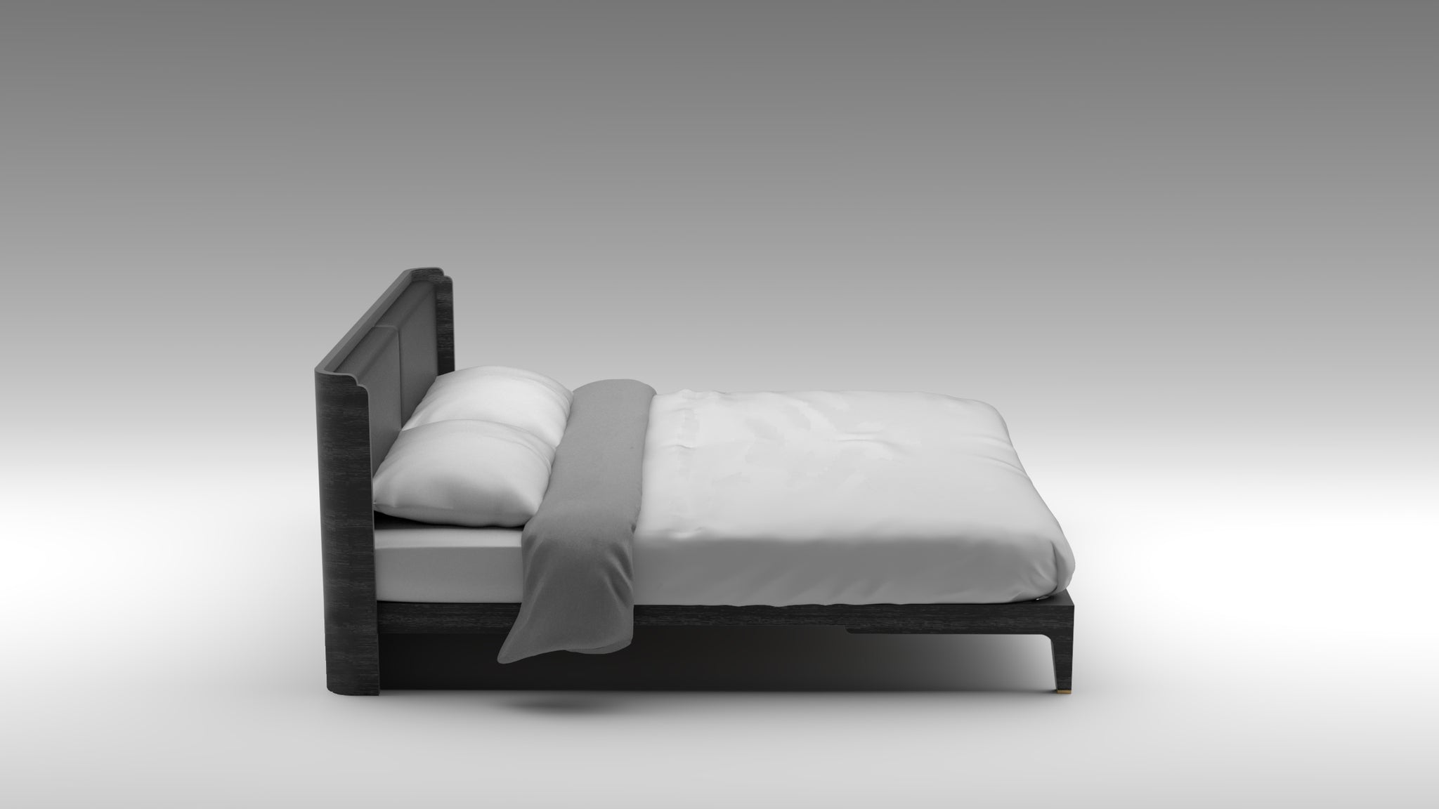 anthracite bed frame, leather upholstery headboard, akar guimar, guimar bed, solid oak bed frame, black bed