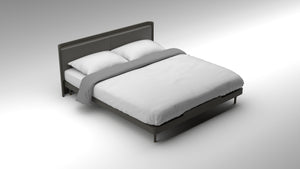 akar prosper, akar bed, neutral bedframe, leather upholstery headboard, prosper bed, queen bed, king bed,