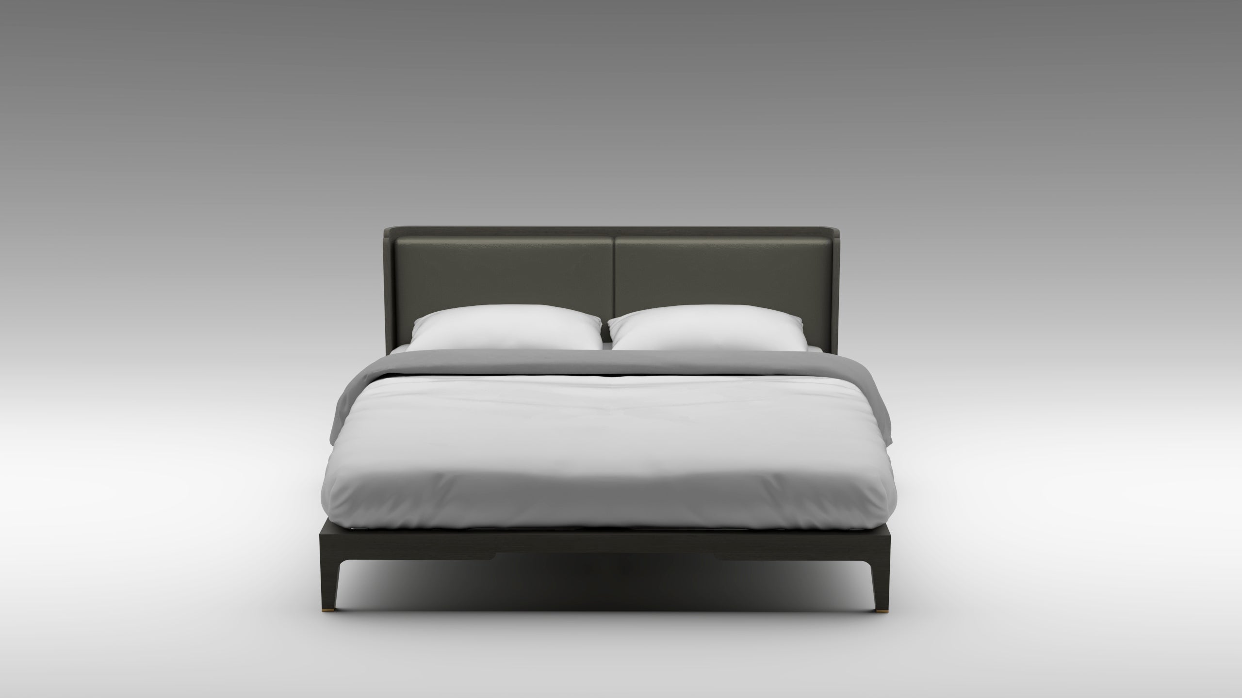 Double Clay Guimar bed, simplistic bed frame, grained leather headboard, designer bed frame, guimar bed, akar bed,